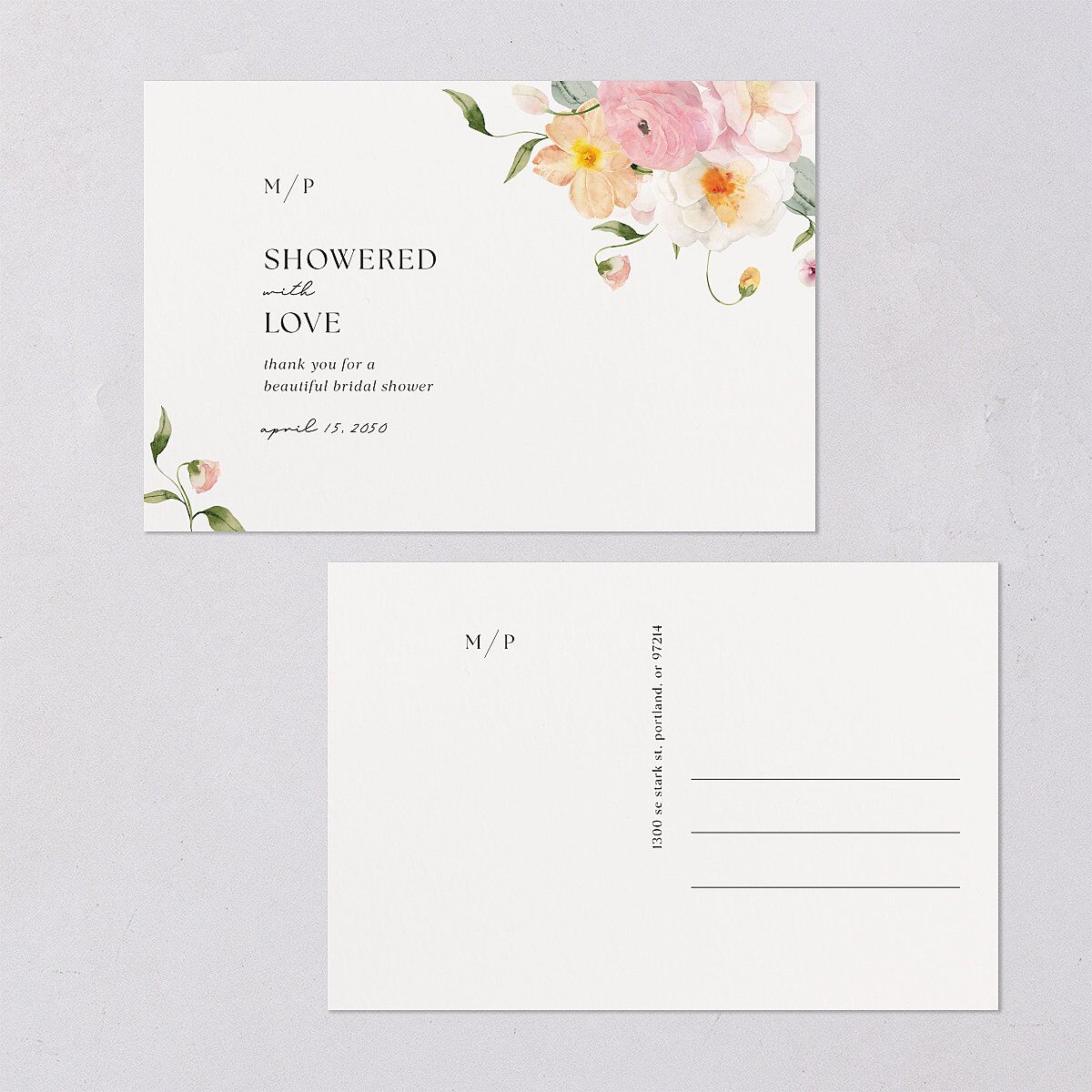 Pastel Garden Bridal Shower Thank You Postcards Pink Cotton