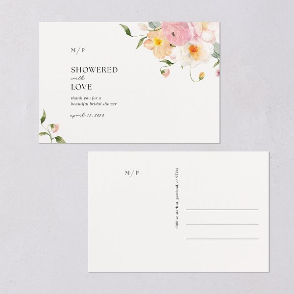 Pastel Garden Bridal Shower Thank You Postcards Pink Cotton