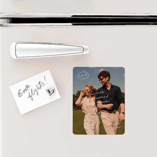 Sunny Day Modern Script Save The Date Magnets Pure White Magnet Paper