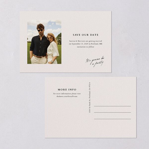 Elegant Editorial Page Save the Date Postcards Champagne
