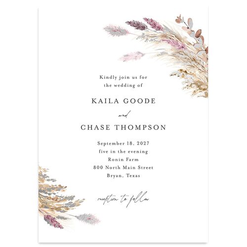 Soft Pampas Foil Wedding Invitations Silver Sheer Lilac Signature Blank No