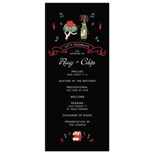 Whimsical Retro Cartoon Wedding Programs Licorice Signature