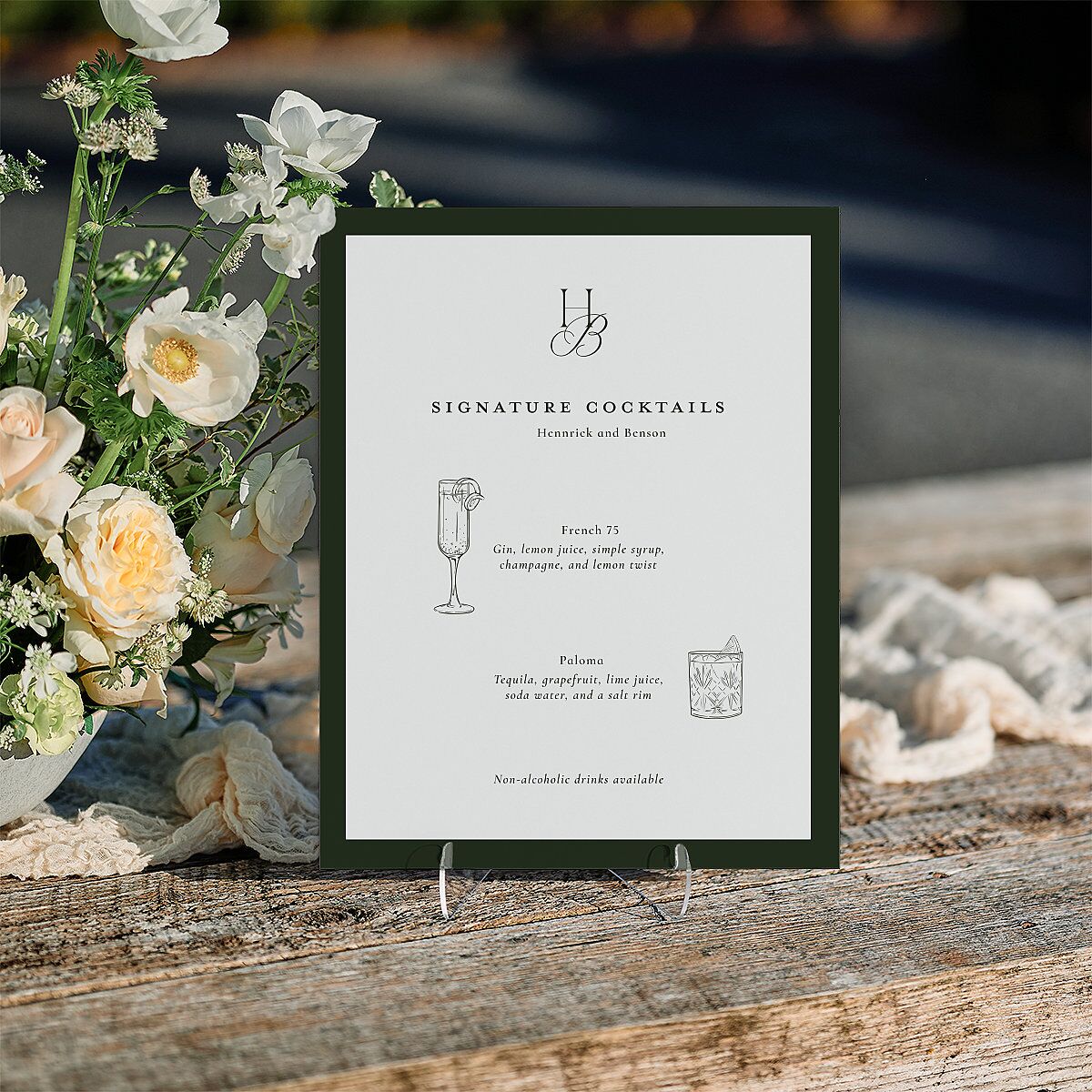 Refined Monogram Standard Bar Tabletop Sign Small Dark Green Standard Indoor Foam Core S Tabletop Bar