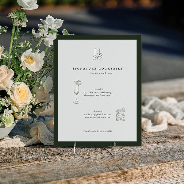 Refined Monogram Standard Bar Tabletop Sign Small Dark Green Standard Indoor Foam Core S Tabletop Bar