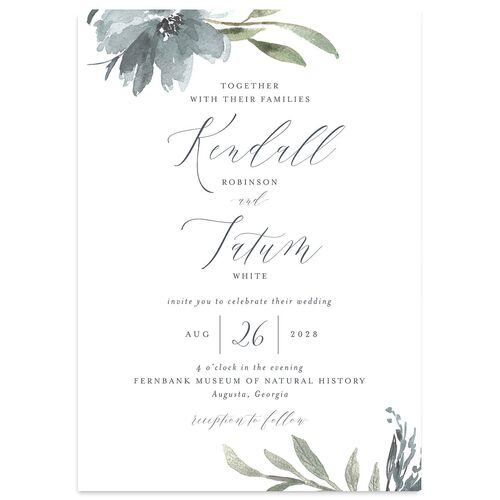 Muted Floral Wedding Invitations  Dusty Blue Signature Blank No Standard