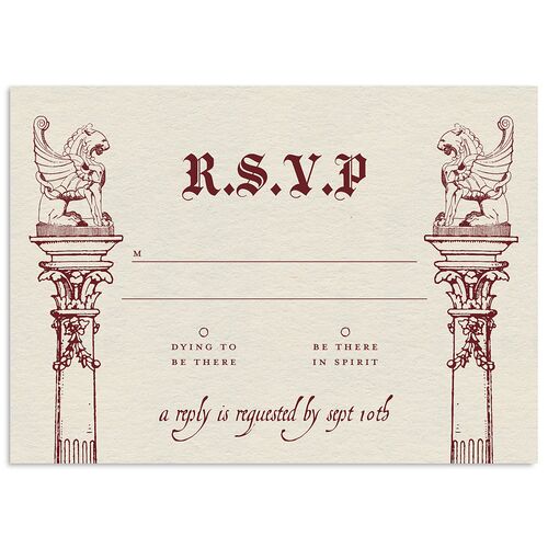 Gothic Medieval Arch Wedding Response Cards Burgundy Signature Standard