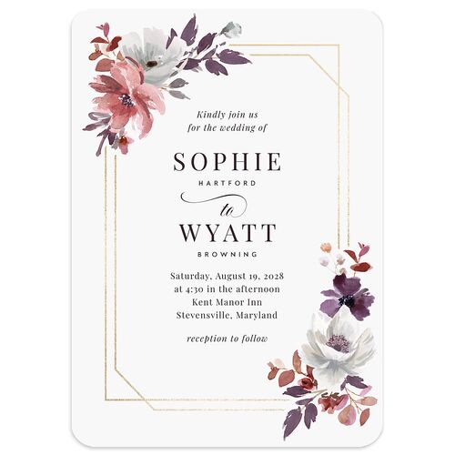 Floral Frame Foil Wedding Invitations Gold Mauve Signature Blank No Rounded