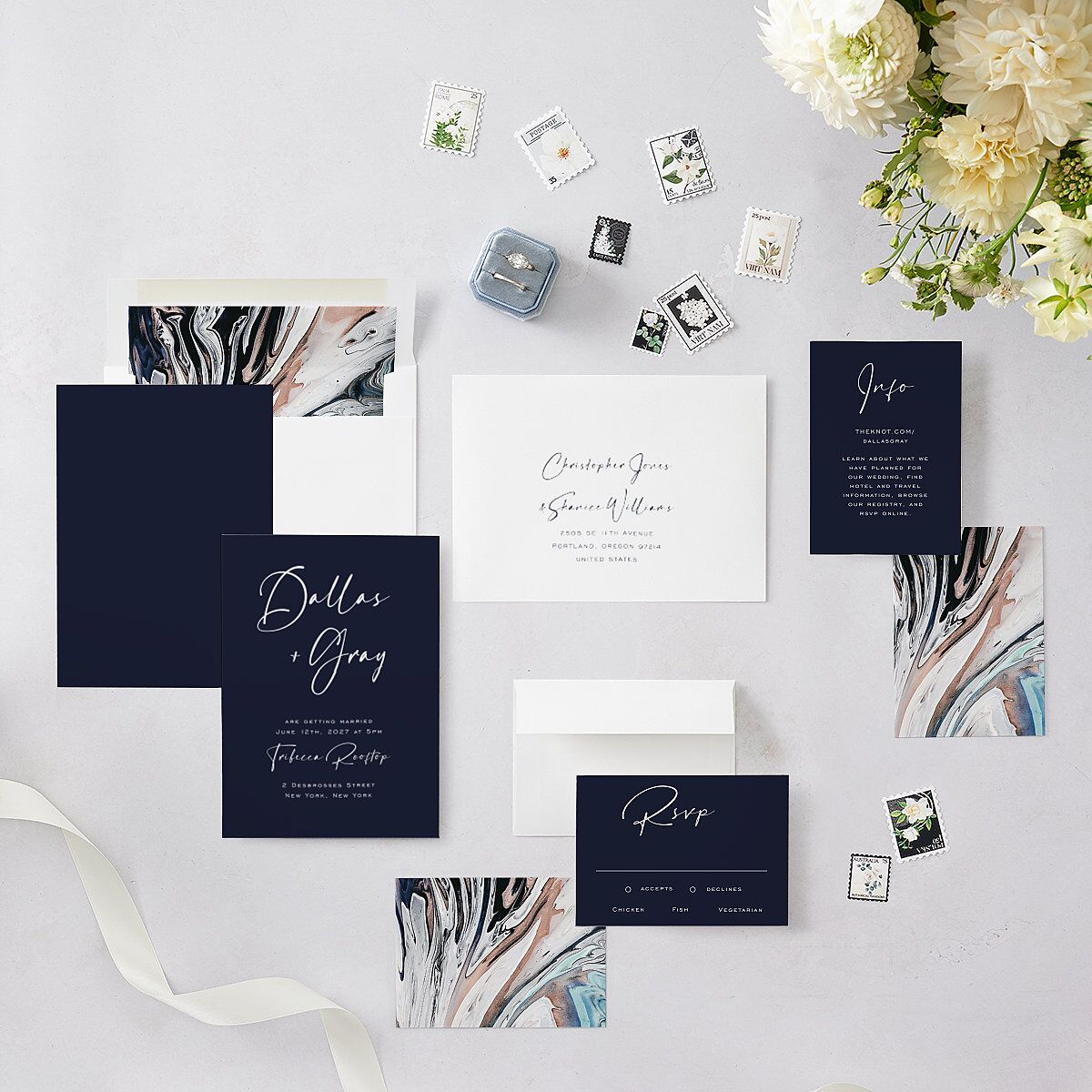 Simply Striking Wedding Invitations Navy Signature Blank No Standard
