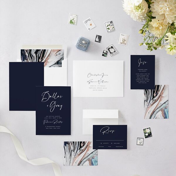 Simply Striking Wedding Invitations Navy Signature Blank No Standard