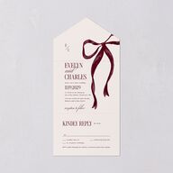 Whimsical Hand Drawn Bow All-in-One Wedding Invitations Burgundy Signature Light Both Recipient and Return Addresses No