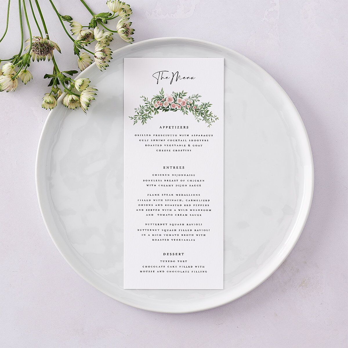 Floral Arc Menus Shell Pink Signature