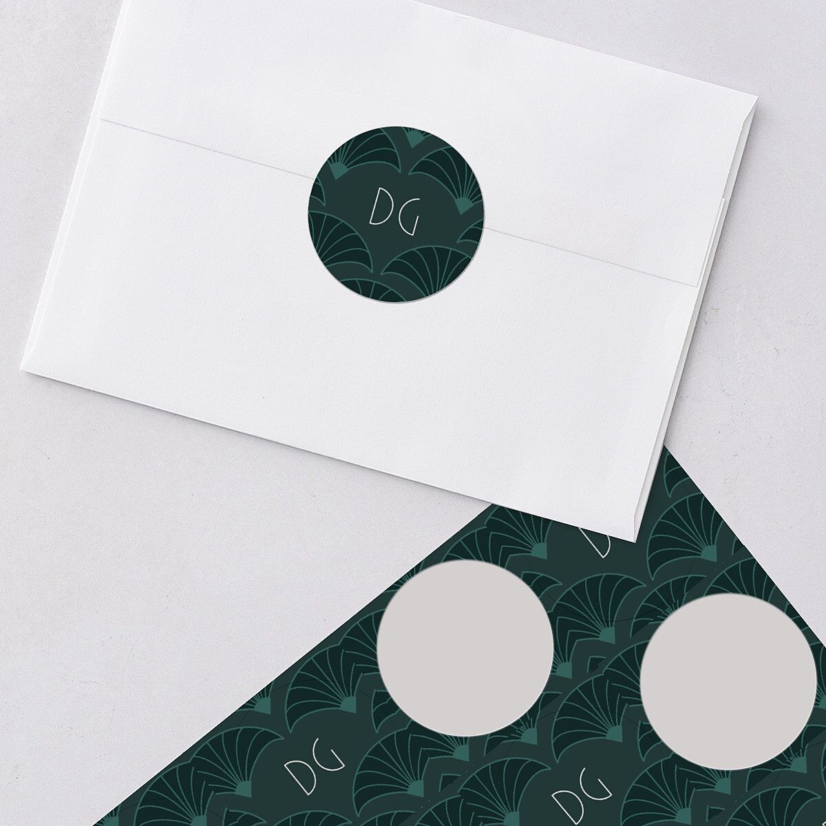 Gatsby Deco Arch Wedding Stickers Dark Emerald Circle