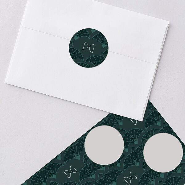 Gatsby Deco Arch Wedding Stickers Dark Emerald Circle