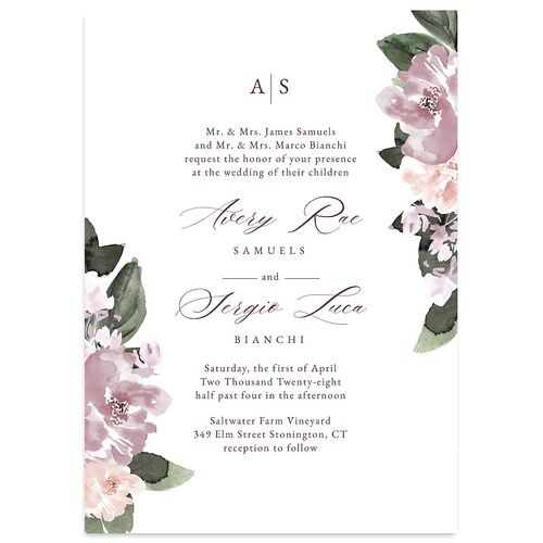 Floral Accent Wedding Invitations Plum Signature Blank No Standard