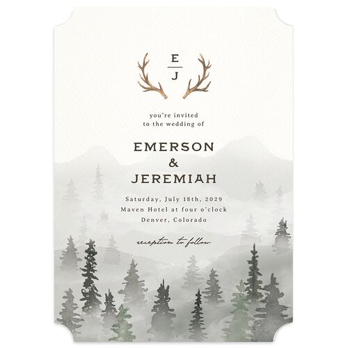 Antler Monogram Mountain Wedding Invitations Mist Signature Blank No Ticket