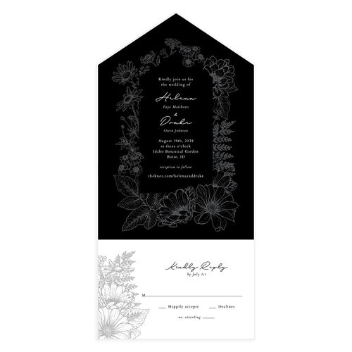 Rustic Botanical All-in-One Wedding Invitations Midnight Signature Light Both Recipient and Return Addresses No