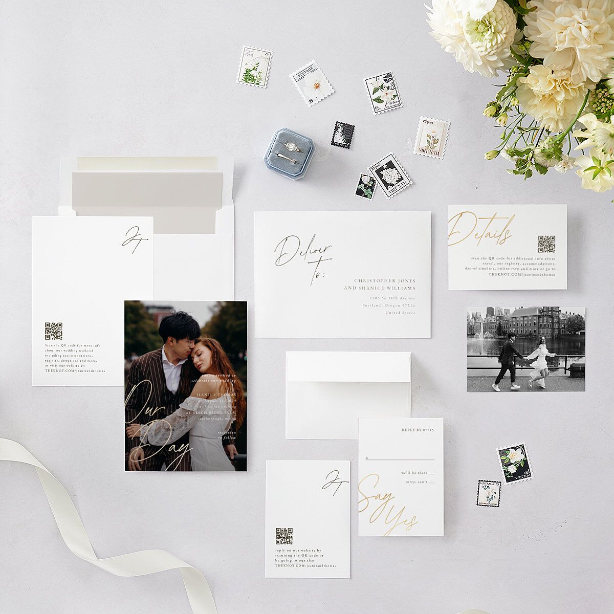 Gilded Corner Wedding Invitations Gold Pure White Signature Blank No Standard