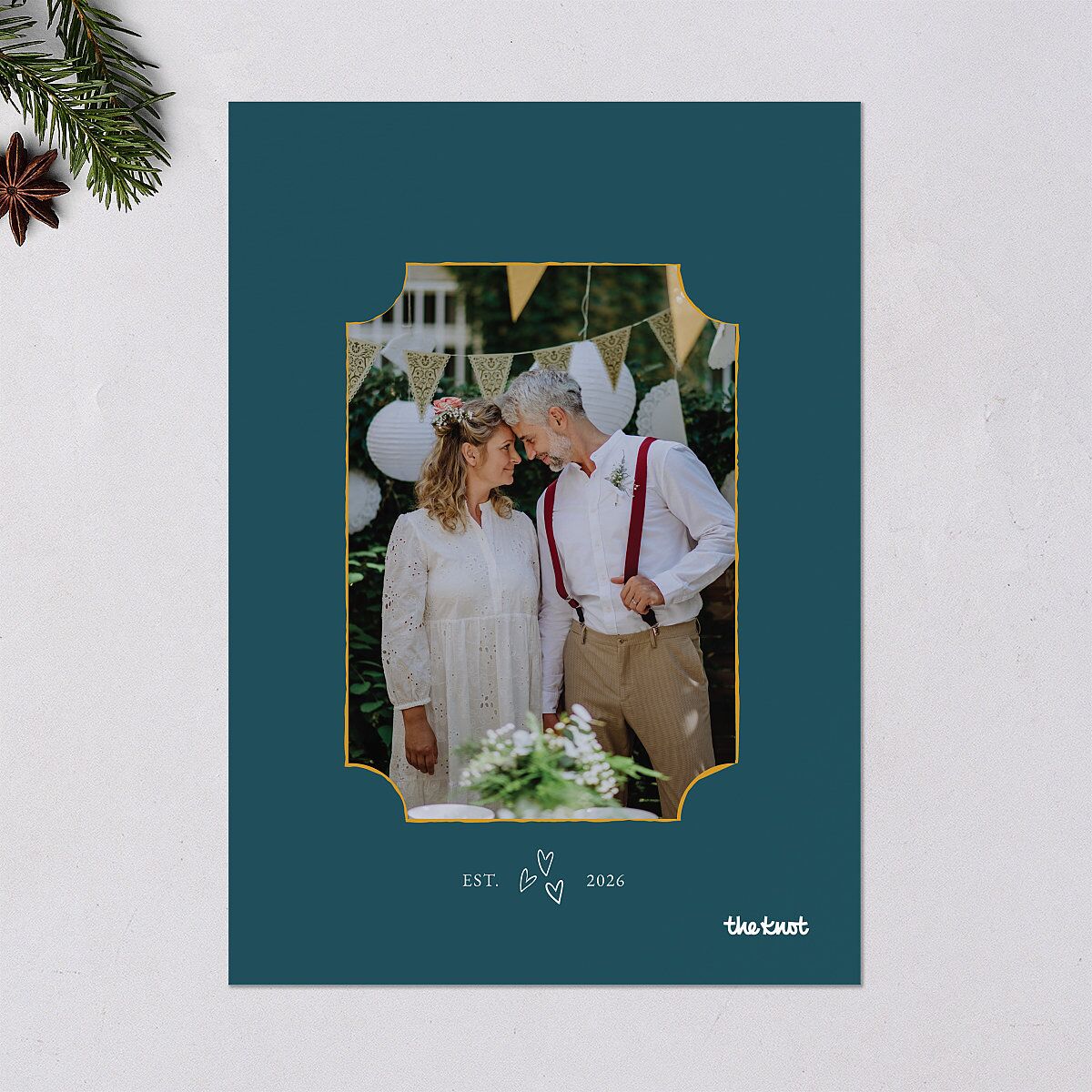 Vintage Bow Frame Holiday Cards Deep Lake Signature Blank Portrait Standard