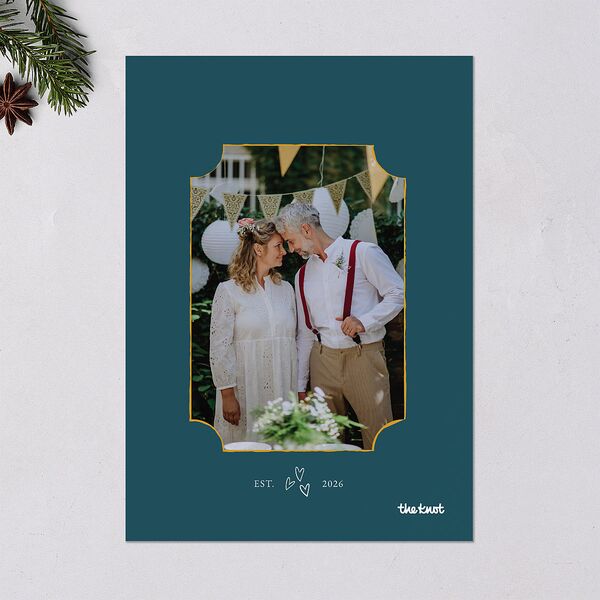 Vintage Bow Frame Holiday Cards Deep Lake Signature Blank Portrait Standard