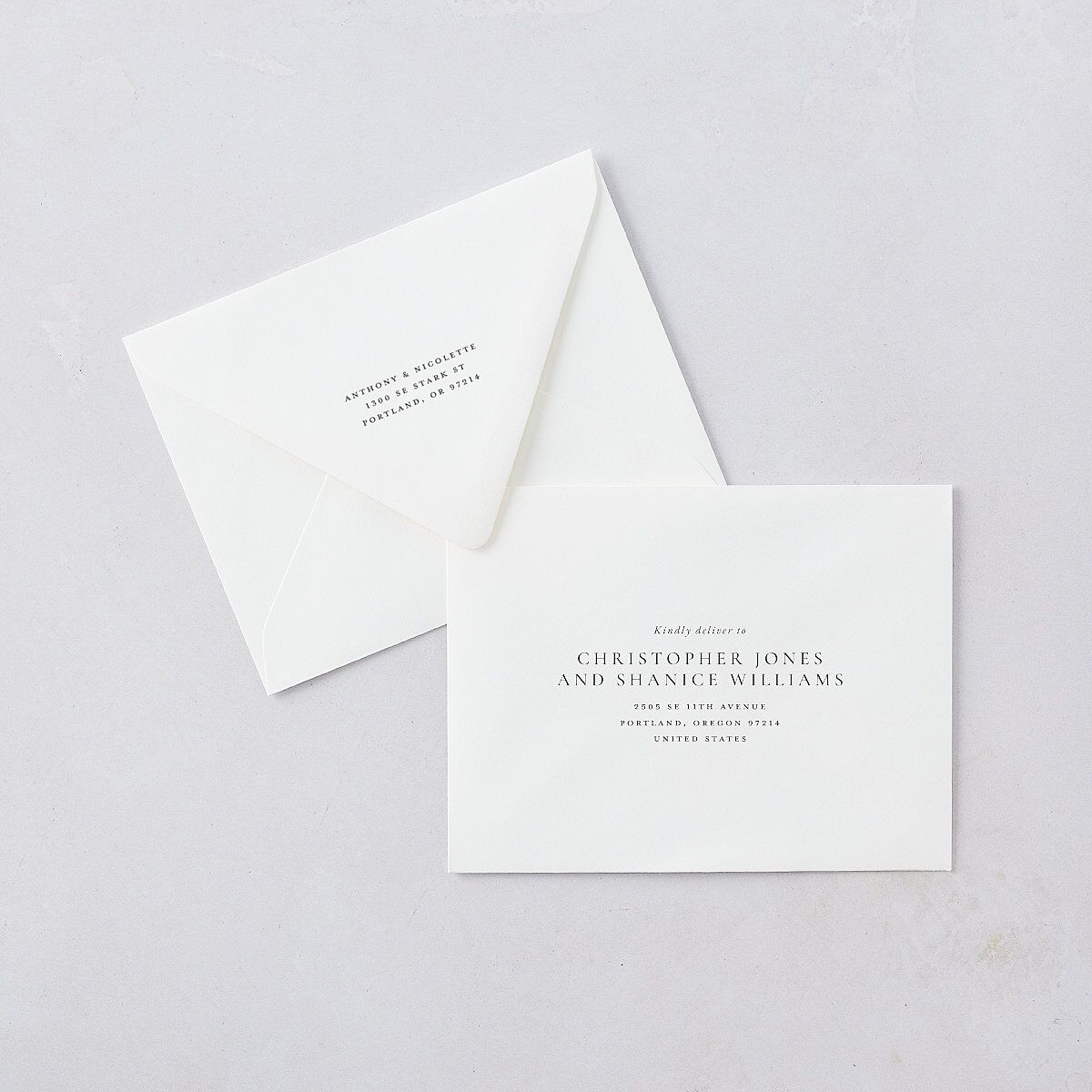 Elegant Photo Monogram Save the Date Magnet Euro Envelopes Pure White White Both Recipient and Return Addresses Luxe Signature