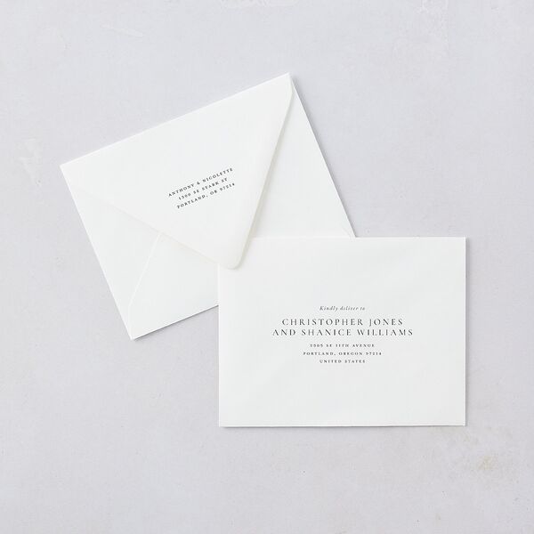 Elegant Photo Monogram Save the Date Magnet Euro Envelopes Pure White White Both Recipient and Return Addresses Luxe Signature