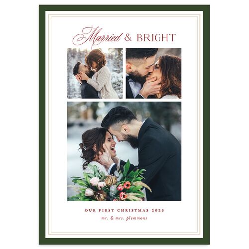 Classic Border First Married Christmas Holiday Cards Hunter Green Signature smooth Blank Standard