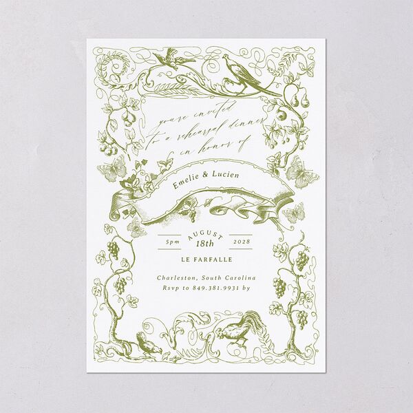 Vintage Toile Rehearsal Dinner Invitations Dark Camo Signature Blank Standard