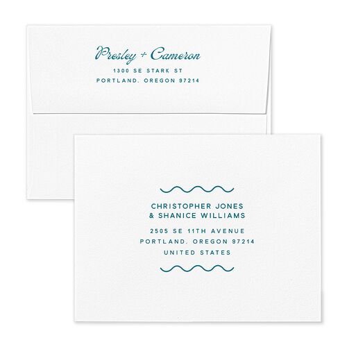 Cabana Stripes Save the Date Magnet Envelopes Olive Standard White Both Recipient and Return Addresses Signature