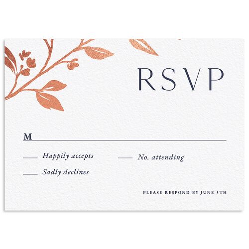 Botanical Initials Foil Wedding Response Cards Rose Gold Ice Blue Signature Standard