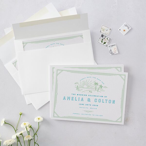 Iconic Beach Save the Date Cards Green Apple Signature smooth Blank No Standard