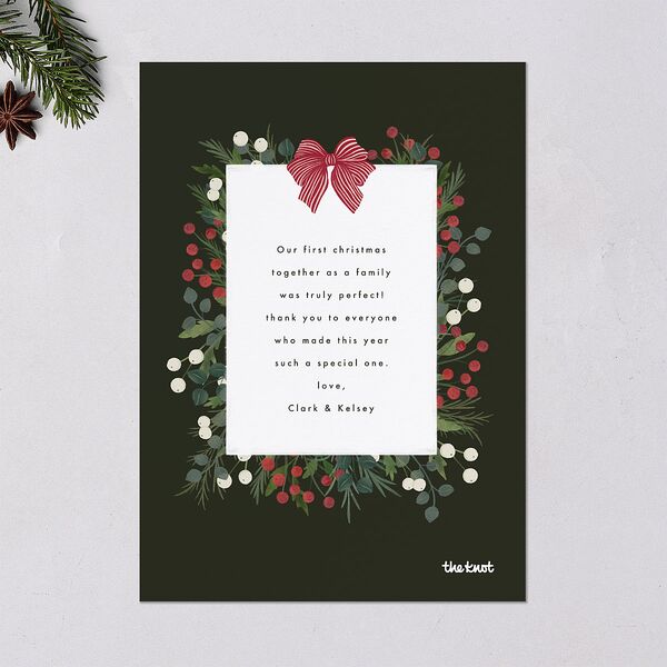 Rustic Holiday Foliage with Bow Holiday Cards Hunter Green Signature Blank Standard
