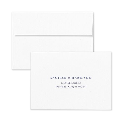 Elegant Editorial Page Response Card Envelopes Navy White Return Address Signature Standard