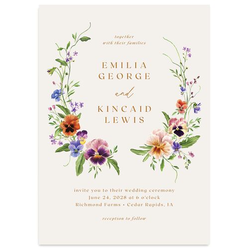 Wild Pansies Wedding Invitations Rose Gold Signature Blank No Standard