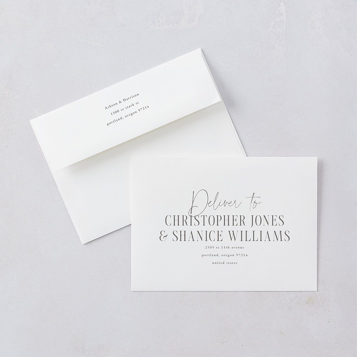 Timeless Lockup Save The Date Card Envelopes White Pure White Both Recipient and Return Addresses Signature Standard