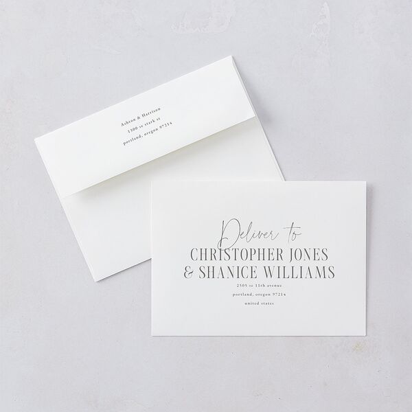Timeless Lockup Save The Date Card Envelopes White Pure White Both Recipient and Return Addresses Signature Standard