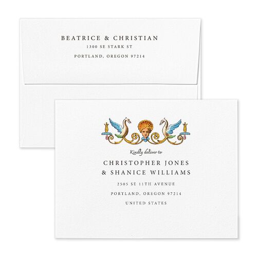 Medieval Renaissance Thank You Card Envelopes Moss White Both Recipient and Return Addresses Signature Standard