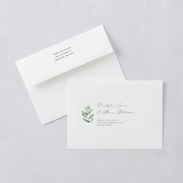 Gorgeous Greenery Wedding Invitation Envelopes White Pure White Both Recipient and Return Addresses Standard Signature
