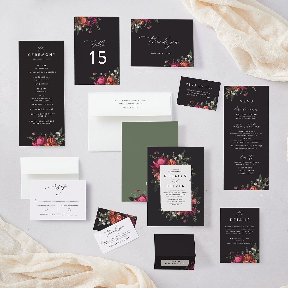 Blooming Botanical Wedding Programs Midnight Signature