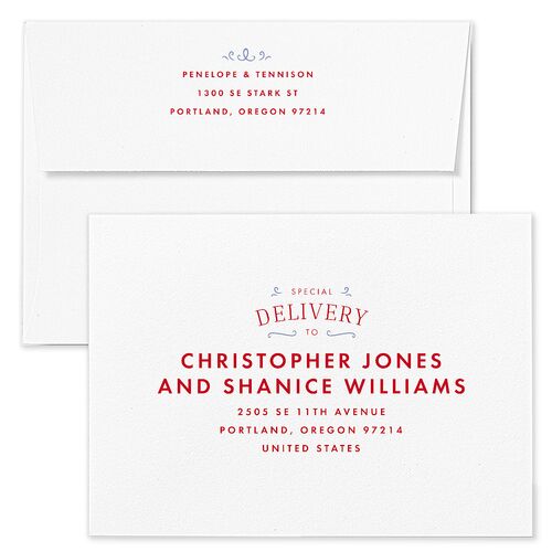 Cinematic Save The Date Card Envelopes Lily White Both Recipient and Return Addresses Signature Standard