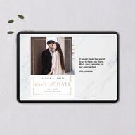 Elegant Frame Digital Save the Date Cards Gold Pure White Dusty Blue Lets Celebrate Standard