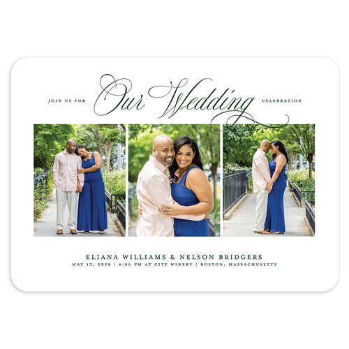 Classic Photo Wedding Invitations Dark Emerald Signature Blank No Rounded