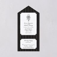 Vintage Candelabra with Bow All-in-One Wedding Invitations Charcoal Signature Light Both Recipient and Return Addresses No