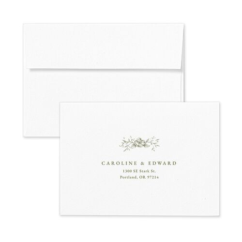 Antique Victorian Botanical Response Card Envelopes White Dark Camo Return Address Signature Standard