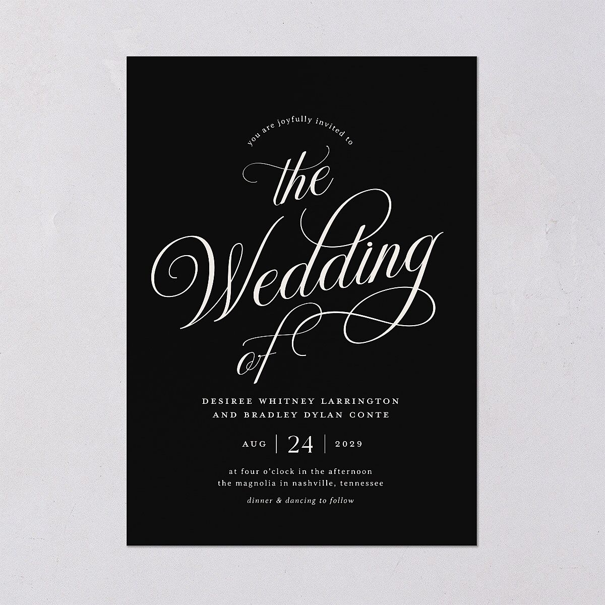 Elegant Hollywood Calligraphy Wedding Invitations Licorice Signature Blank No Standard
