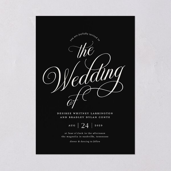Elegant Hollywood Calligraphy Wedding Invitations Licorice Signature Blank No Standard