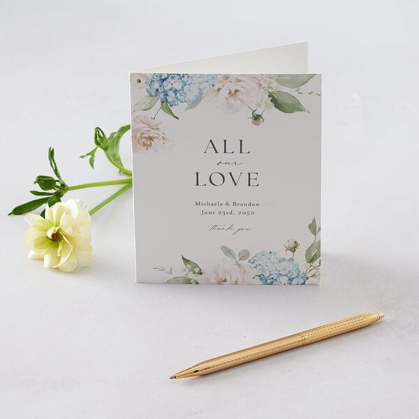 Elegant Peonies and Hydrangeas Thank You Cards Baby Blue
