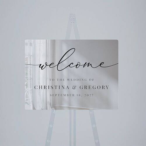 Romantic Calligraphy Mirrored Acrylic Welcome Sign Medium Silver Mirrored Acrylic M Welcome Standard