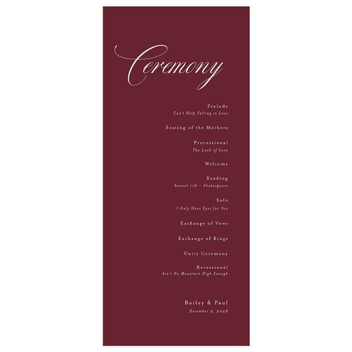 Eternal Love Wedding Programs Merlot Signature