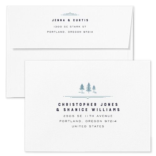 Iconic Mountain Save The Date Card Envelopes White Navy Both Recipient and Return Addresses Signature Standard
