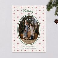 Vintage Bow Pattern Photo Holiday Cards Jewel Green Signature Blank Standard